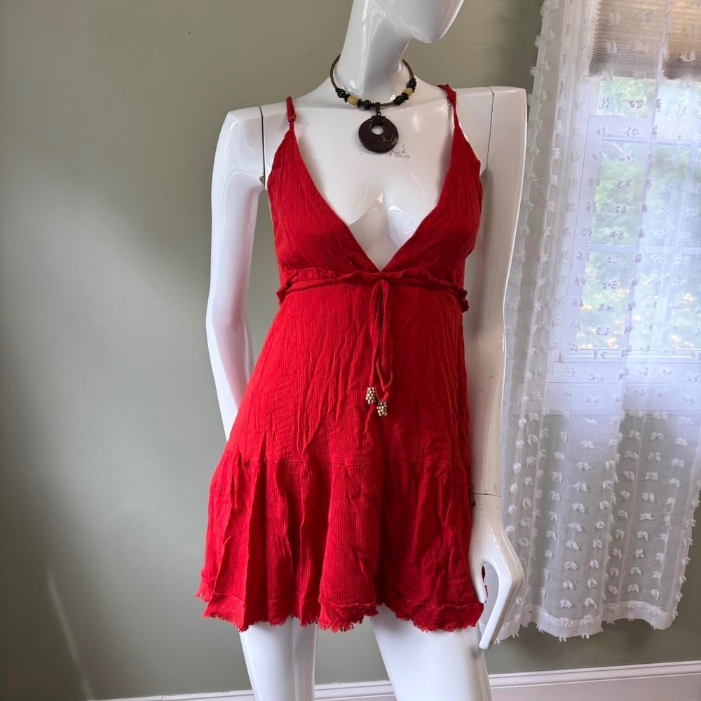 Forever 21 Red Crinkle Mini Dress –‎ Size M